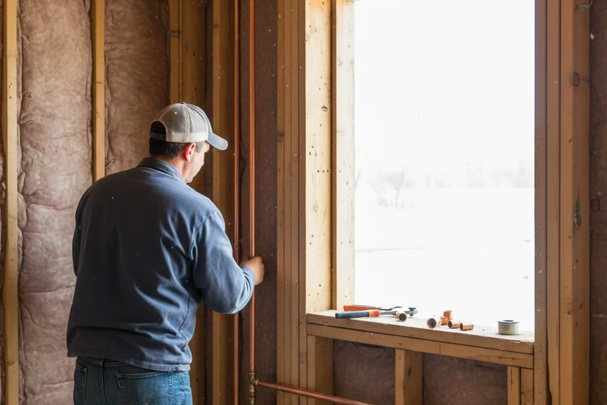 Licensed plumber running new copper supply lines in a Rural Hall home